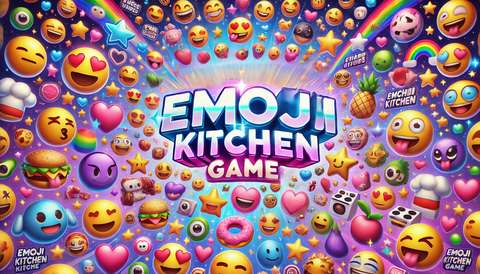 Colorful emojis surrounding text that reads emoji kitchen game